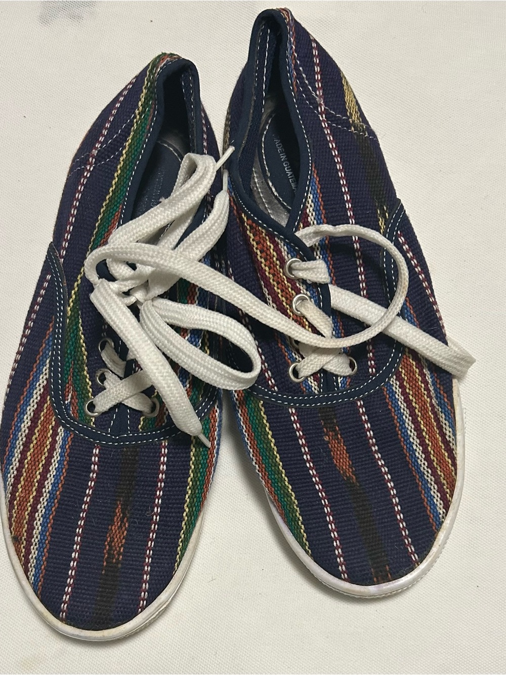 Multicolor Striped Canvas Lace-Up Sneakers
